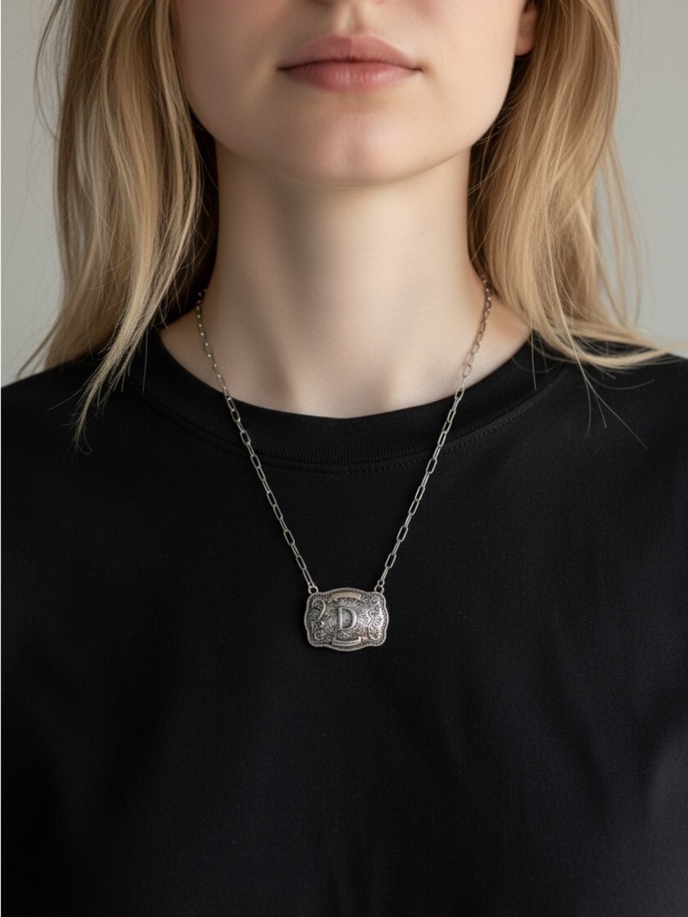 10/16 Silver Initial D Pendant Necklace - Women